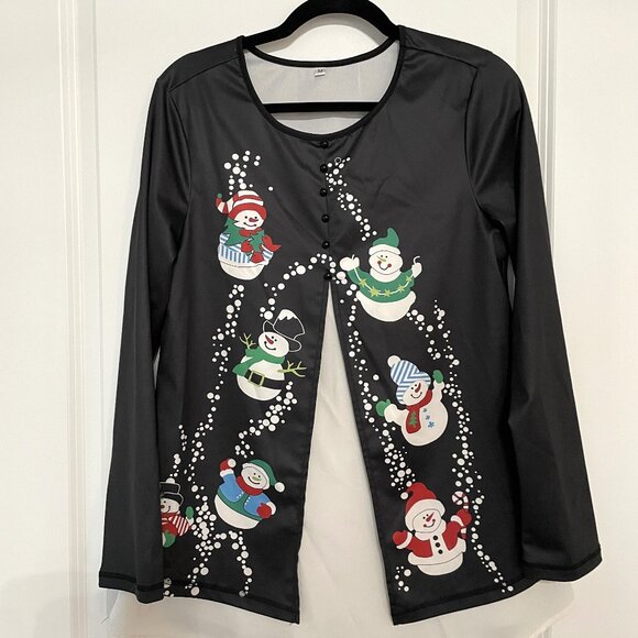 Women’s Christmas Blouse ROTITA Christmas Snowman Print Contrast Panel - Picture 2 of 10